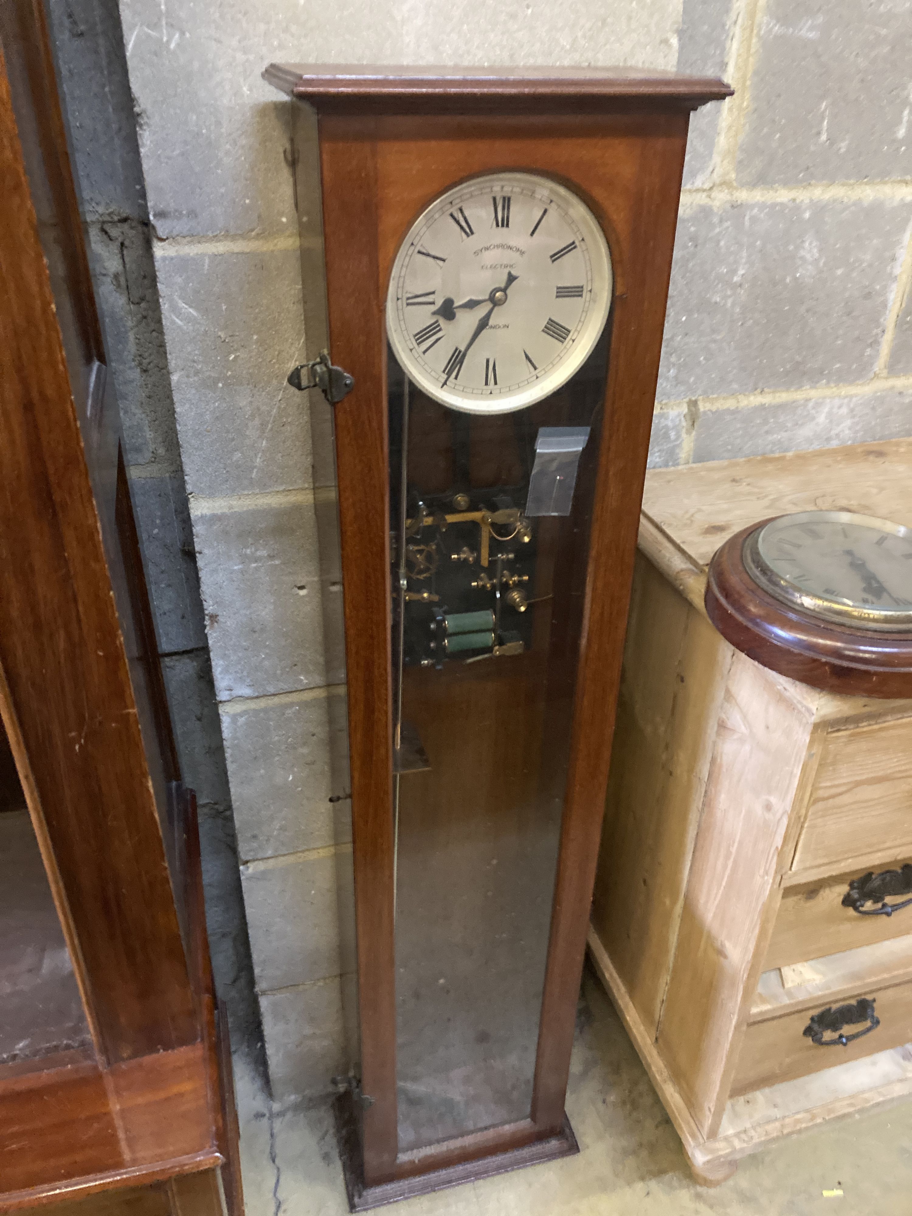 A Synchronome electric mahogany cased pendulum master clock, height 127cm together with a slave dial